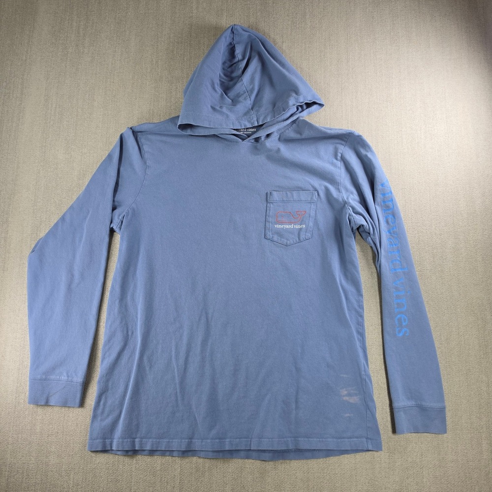 Vineyard Vines Hoodie Men Large Blue Long Sleeve Pocket Whale Logo Graphic Tee